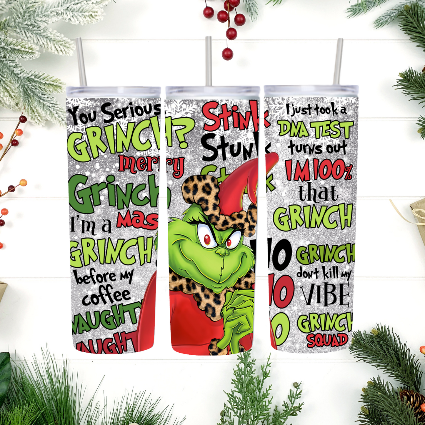 Grinch Christmas Tumbler 20oz Sublimated.